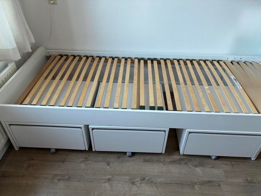 Eenpersoonsbed Ikea Släkt (90x200) incl. 3 lades, Ophalen, 90 cm, Eenpersoons, Wit