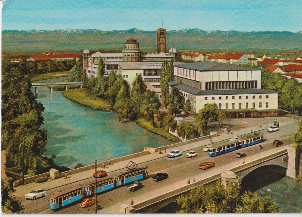 Duitsland, Munchen met auto's en trams, Fiat 850 Coupe, Verzamelen, Ansichtkaarten | Buitenland, Ophalen of Verzenden, 1960 tot 1980