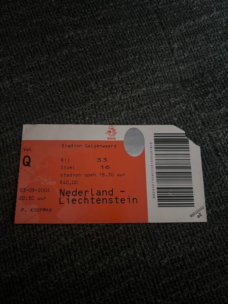 Nederland - Liechtenstein voetbal ticket 03-09-2004, Verzamelen, Sportartikelen en Voetbal, Ophalen of Verzenden, Overige binnenlandse clubs