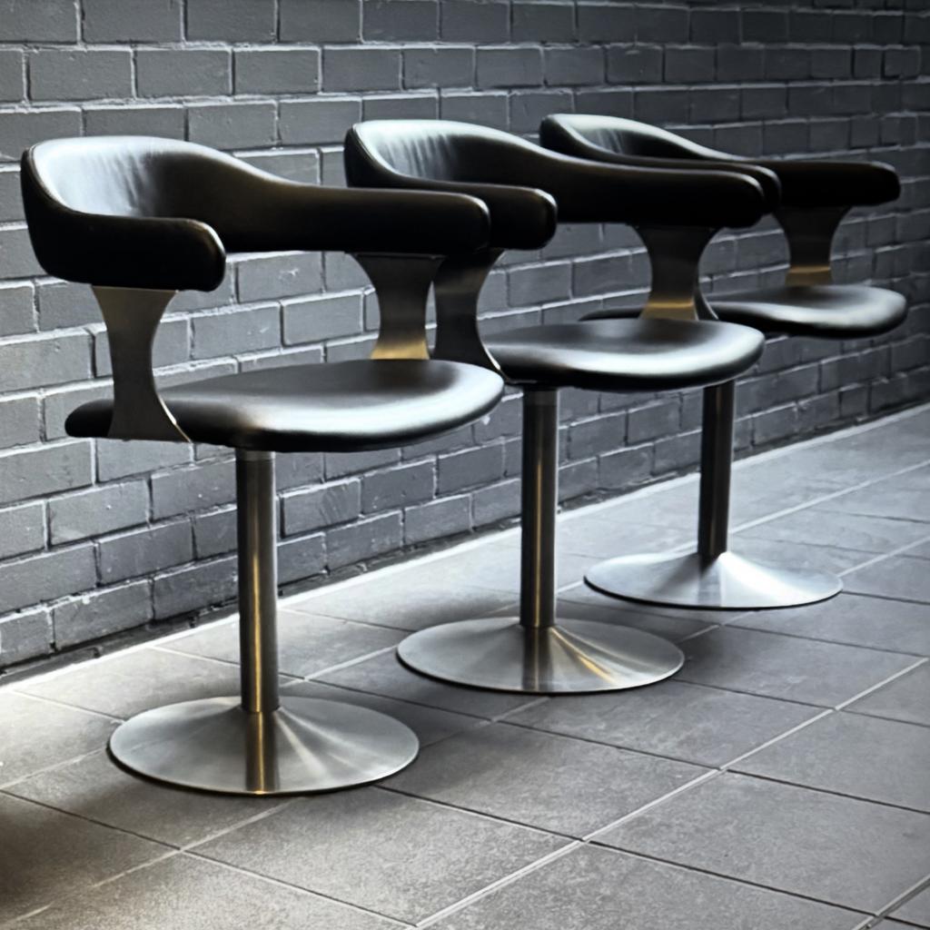 4 Vintage Space Age Chairs, Black, Brushed Stainless Steel, Ophalen, Gebruikt, -, Zwart