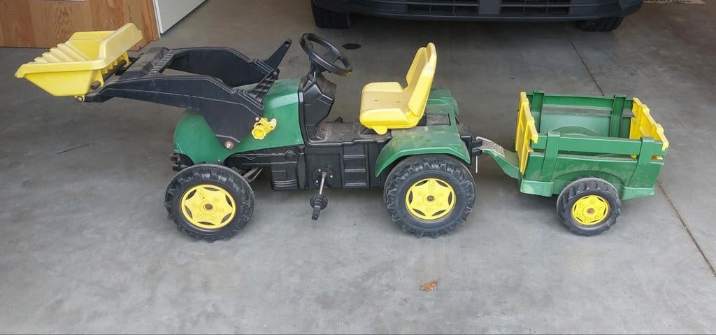 Traptractor met aanhangwagen, Kinderen en Baby's, Speelgoed | Buiten | Skelters, Ophalen, Gebruikt, Overige merken, Met kar of aanhanger