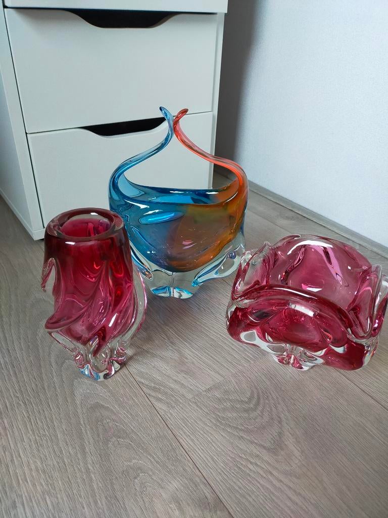 Josef Hospodka Boheems kristal glazen vazen set, Ophalen of Verzenden