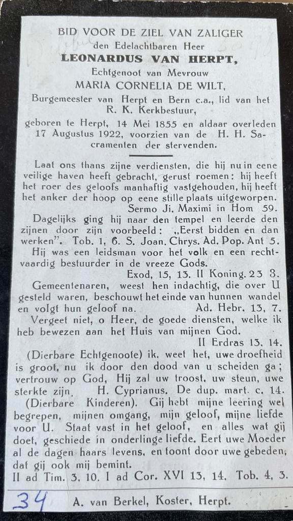 Leonardus van Herpt 1855 Herpt, Ophalen of Verzenden