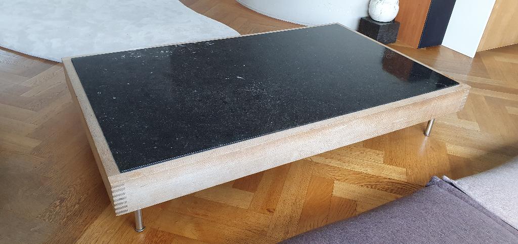 Salontafel Belgisch Hardsteen en Eiken, Huis en Inrichting, Tafels | Salontafels, Ophalen, Strak, modern, tijdloos, 100 tot 150 cm