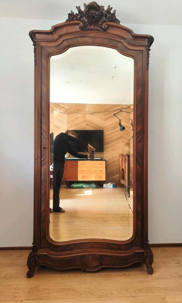 Antieke kledingkast - retro linnenkast barok kuifkast kast, 100 tot 150 cm, 200 cm of meer, Zo goed als nieuw, Teakhout