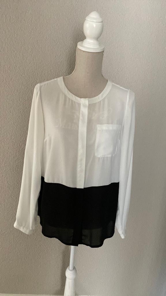 Blouse wit-zwart Maat 40 Voile Merk Atmosphere, Maat 38/40 (M), Atmosphere, Overige kleuren, Ophalen of Verzenden