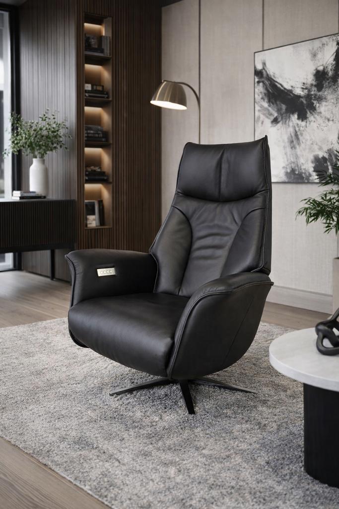 De Toekomst Twice TW045 elektrische relax fauteuil op accu, Ophalen, Zwart, Leer, Zo goed als nieuw