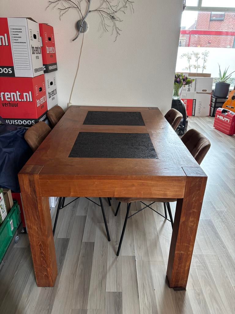 Eetkamertafel teak met lavasteen, Huis en Inrichting, Ophalen, Gebruikt, 100 tot 150 cm, 50 tot 100 cm