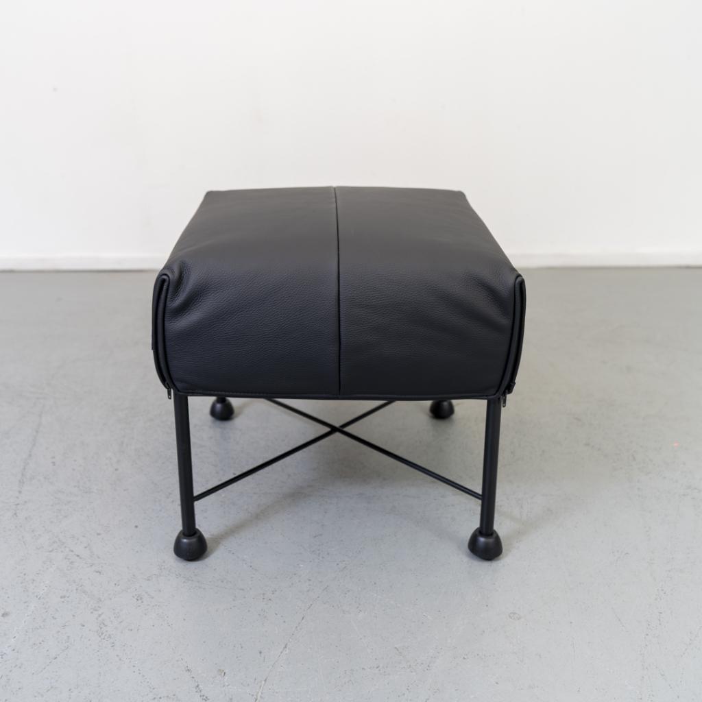 2x Montis Charly Hocker/Voetenbank Zwart Leer - Zwart/Dop, Niet ingevuld, Nieuw, Ophalen of Verzenden, Leer