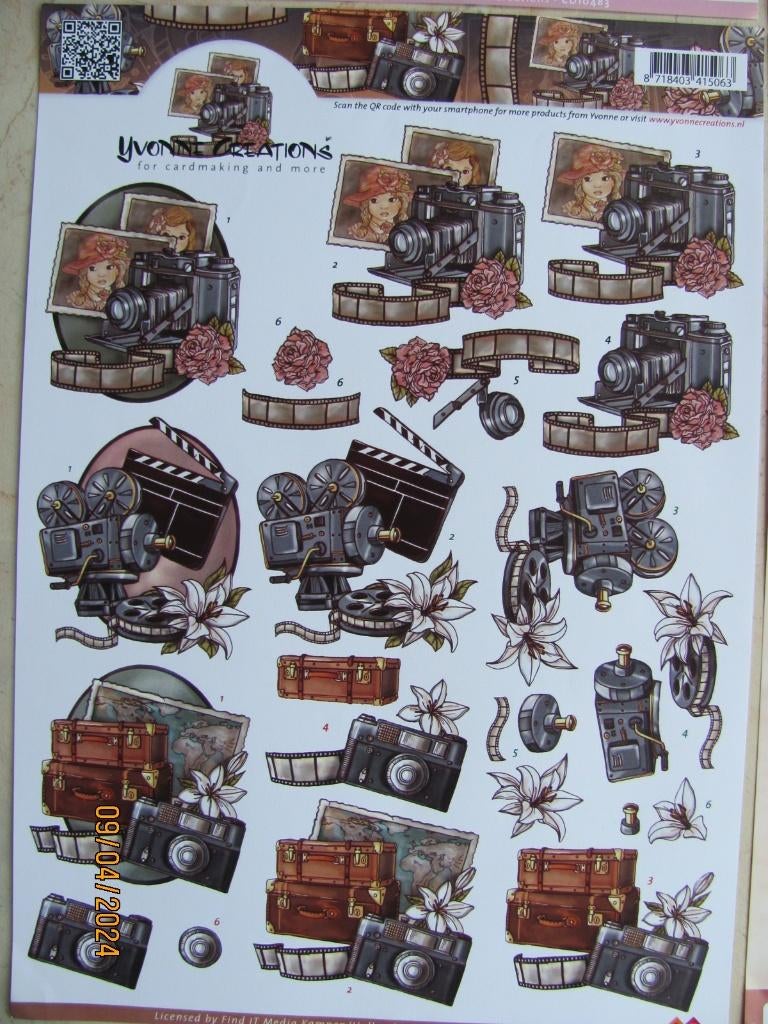 NIEUW 1 vel YVONNE Creations KNIPVEL vintage CAMERA CD10207, Hobby en Vrije tijd, Scrapbooking, Ophalen of Verzenden, Nieuw, Versiering of Embellishment