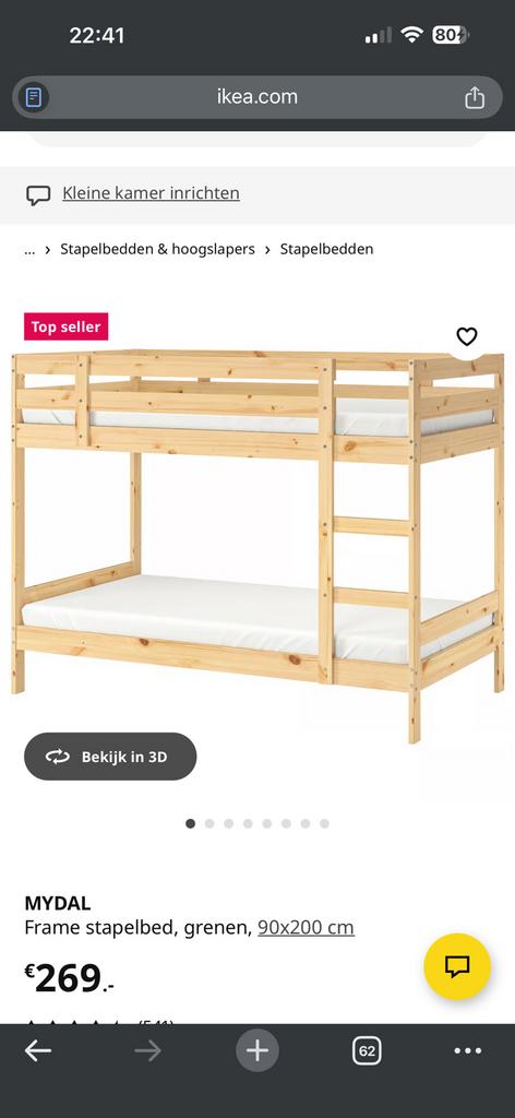 Stapelbed, Ophalen, 90 cm, Tweepersoons, Zo goed als nieuw