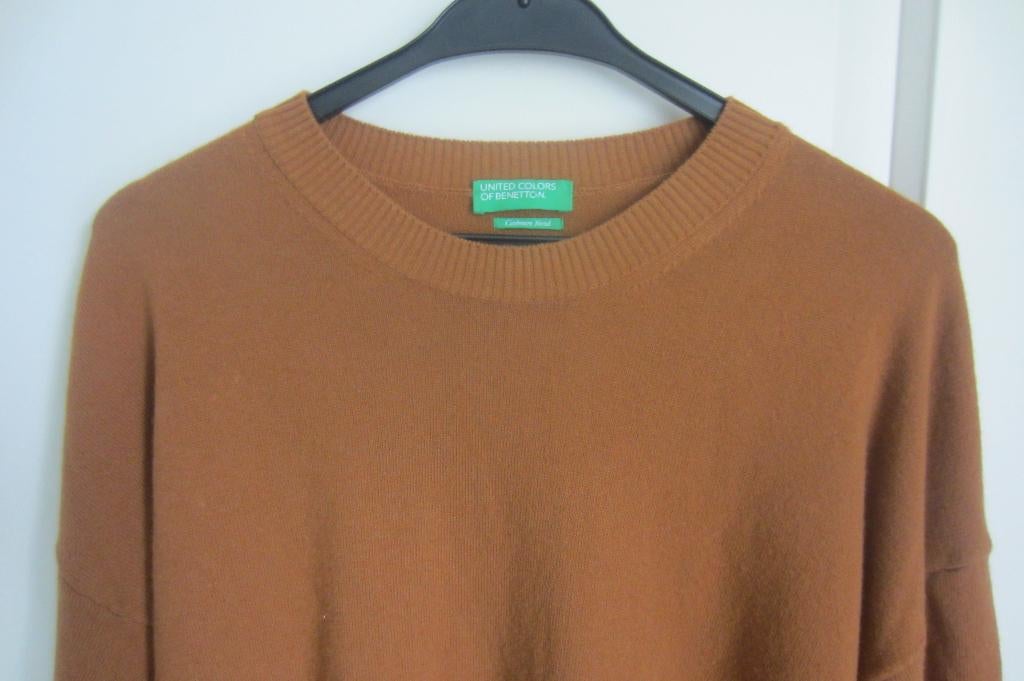 Benetton wollen cashmere heren trui - maat XL, Benetton, Bruin, Maat 56/58 (XL), Ophalen of Verzenden