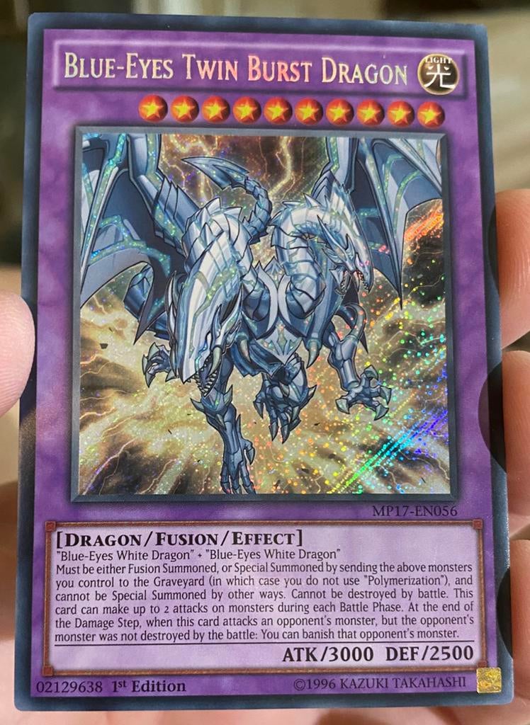 Yu-Gi-Oh! Blue-Eyes Twin Burst Dragon MP17 1st Secret Rare !, Verzenden, Zo goed als nieuw, Losse kaart, Foil