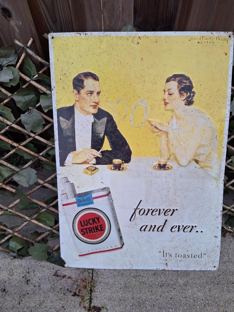 Emaille reclamebord Lucky Strike, Ophalen of Verzenden, Gebruikt, Reclamebord