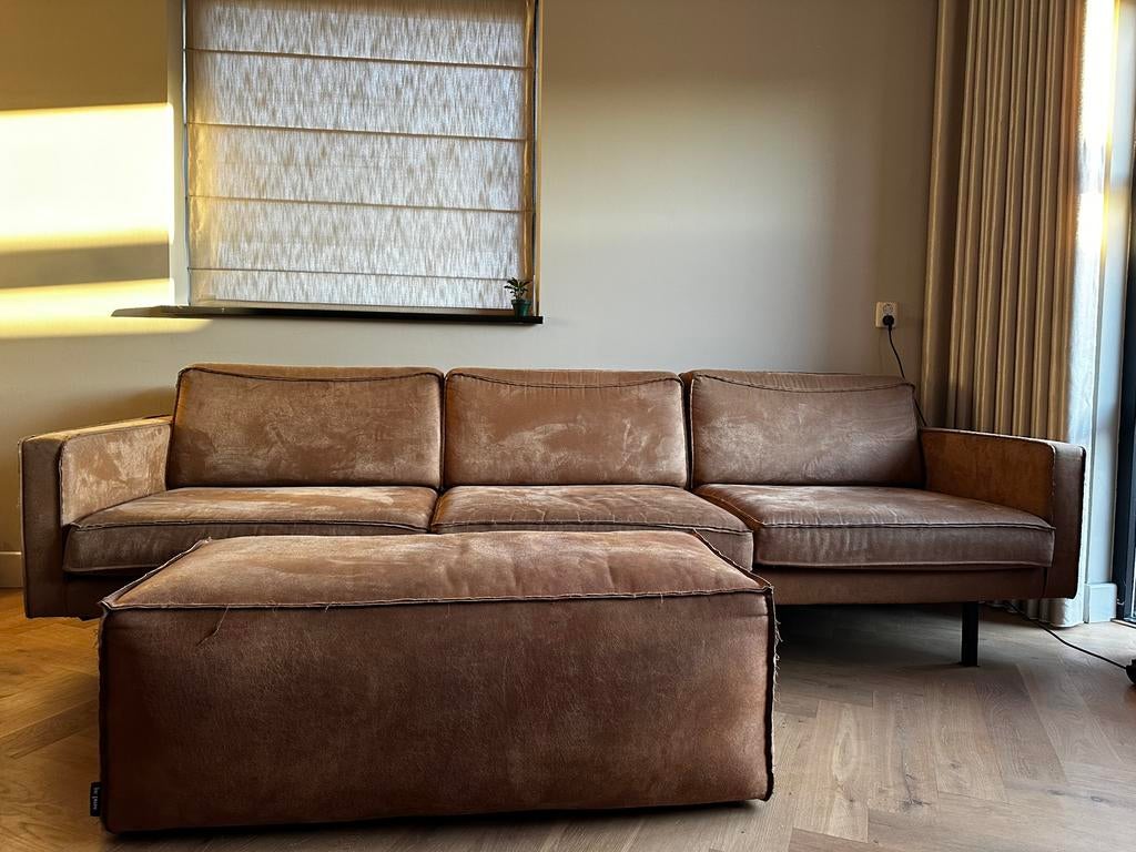 BePure by basic label 3 zits bank en hocker cognackleur, Ophalen, Gebruikt