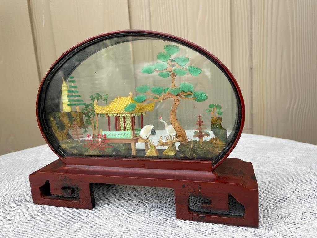 Vintage chinese kurk diorama rond, Antiek en Kunst, Ophalen of Verzenden