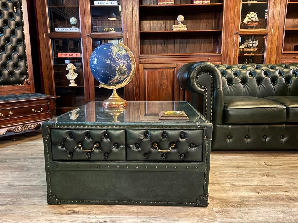Chesterfield salontafel groen leer, Ophalen, Info@chesterfieldjunkie.nl, Zo goed als nieuw, The chesterfield brand