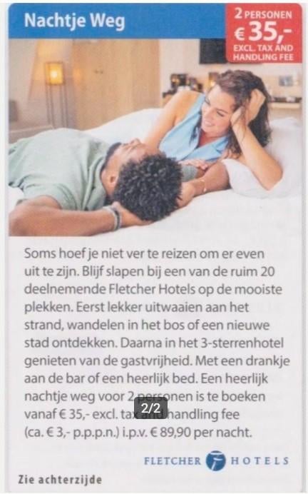 Fletcher Hotels 2 personen voor € 35,-, Tickets en Kaartjes, Hotelbonnen, Twee personen, 1 overnachting