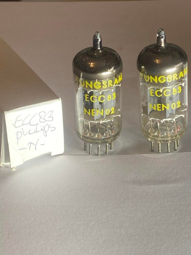 Philips ECC83 (logo Tungsram) NOS Paar - Perfect Gemeten, Ophalen of Verzenden, Buis of Buizen