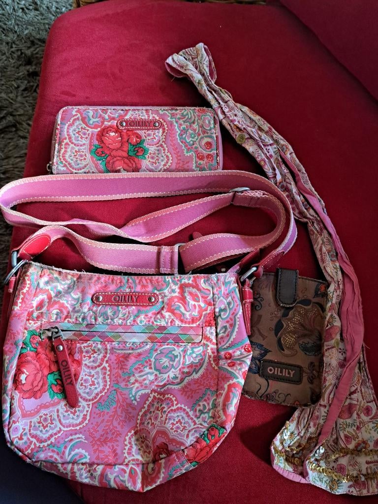Set Olily roze schouder tas portemonnee sjaal+telefoonhoes ., Ophalen of Verzenden, Roze, Oilily