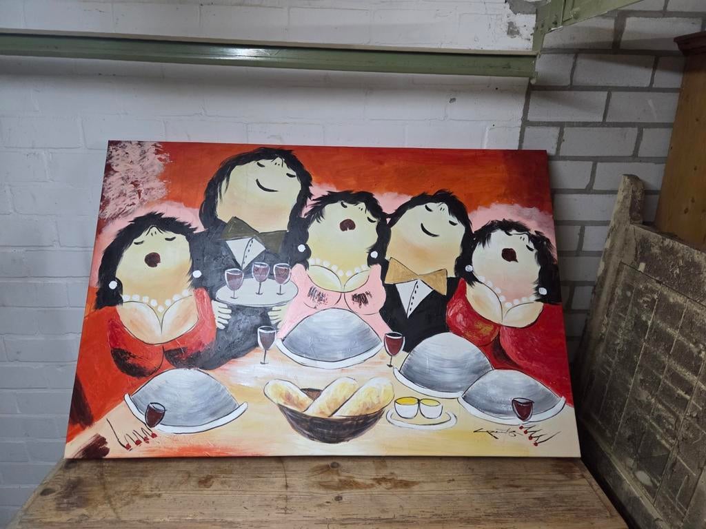Schilderij de beroemde  dikke dames, Huis en Inrichting, Ophalen of Verzenden, Zo goed als nieuw, Schilderij, 100 tot 125 cm