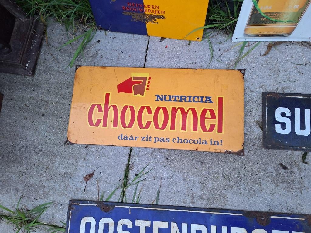 Emaille reclamebord chocomel, Ophalen of Verzenden, Gebruikt, Reclamebord