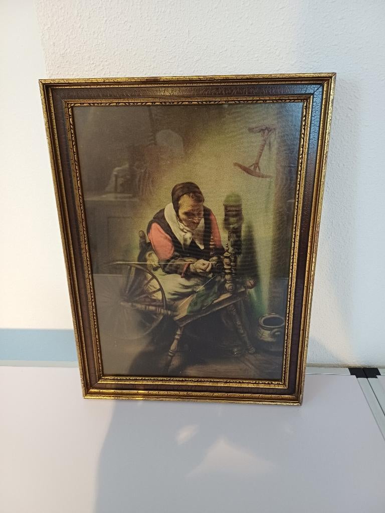 Vintage schilderij afbeelding De Spinster Nicolaas Maes, Ophalen of Verzenden