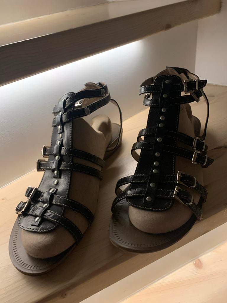 Dames sandalen leer - Ravelli - Maat 42, Kleding | Dames, Schoenen, Zwart, Zo goed als nieuw, Sandalen of Muiltjes, Ophalen of Verzenden