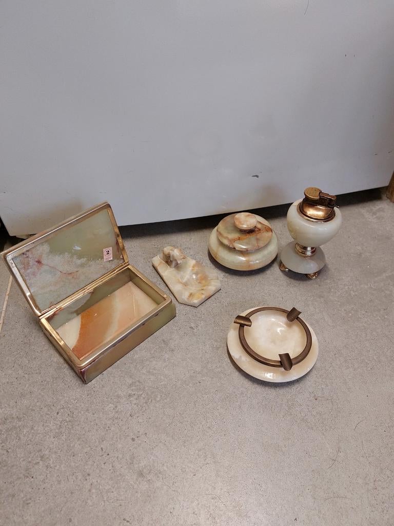 Luxe rookset onyx marmer asbak sigarettenkistje aansteker, Antiek en Kunst, Ophalen of Verzenden