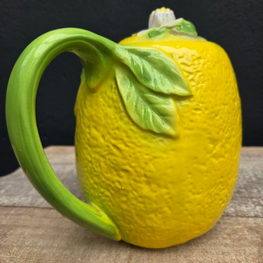 Brocante barbotine aardewerk theepot Citroen Design, Ophalen of Verzenden