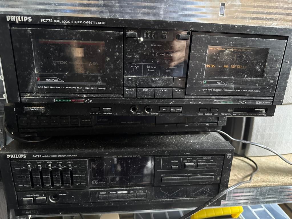 Philips FC772 Dubbel Cassettedeck - Vintage Stereo, Ophalen of Verzenden, Dubbel, Philips, High speed dubbing