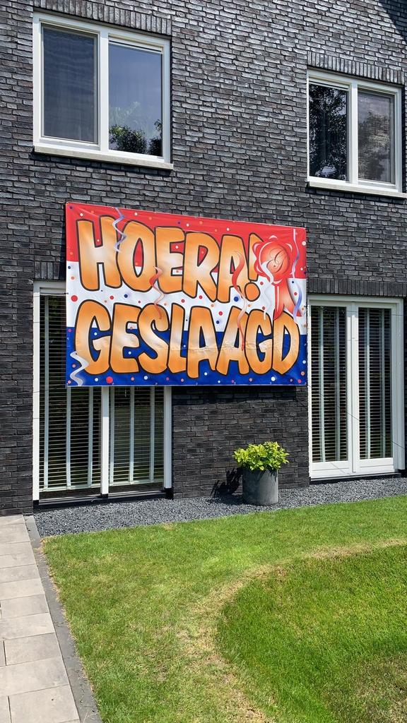 Geslaagd spandoek 3x2 meter - Hoera Geslaagd!, Ophalen, Nieuw, Versiering, Overige