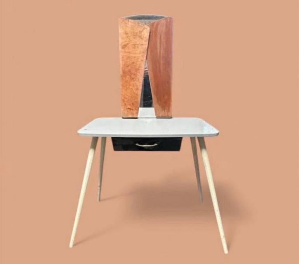 Vintage kinderkaptafel met drieluik spiegel, Ophalen, Gebruikt, 100 tot 150 cm, 50 tot 100 cm