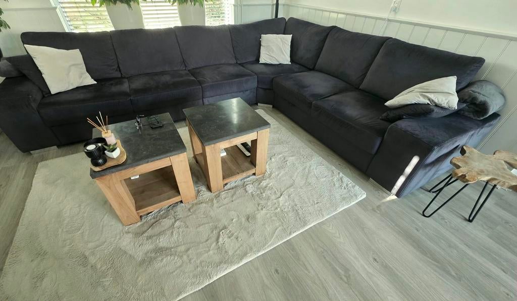 Hoekbank donkergrijs velvet, Ophalen