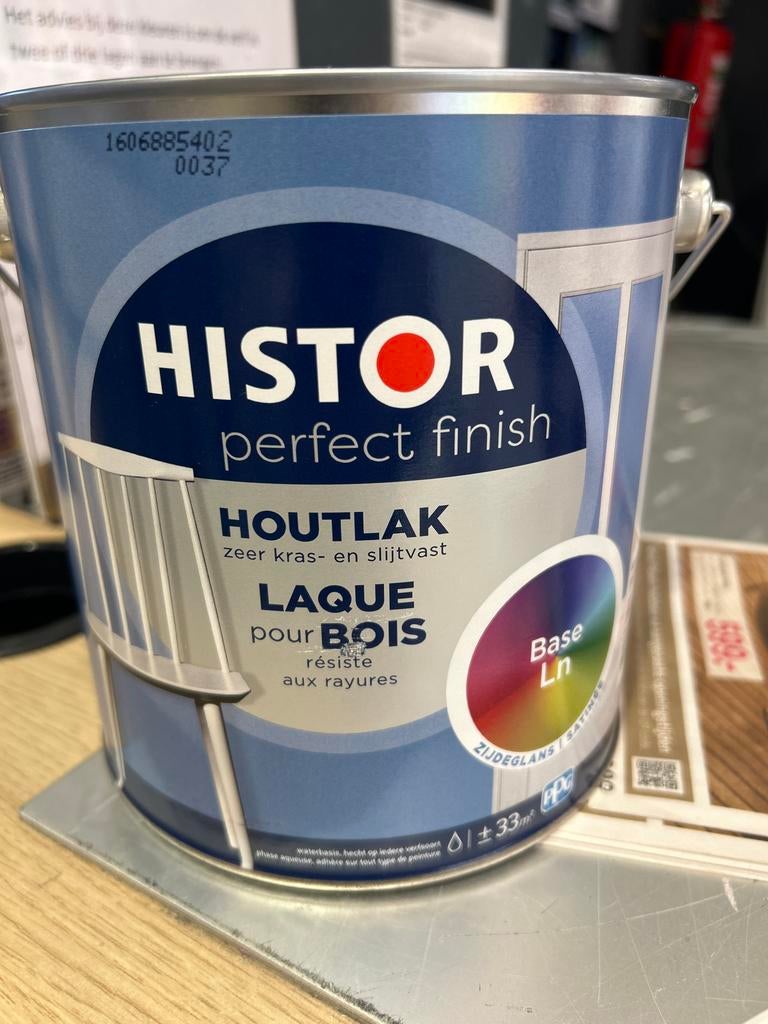 Histor Perfect Finish Houtlak Binnen Waterbasis 2,5L, Doe-het-zelf en Verbouw, Verf, Beits en Lak, Ophalen, Geel, Nieuw, Lak