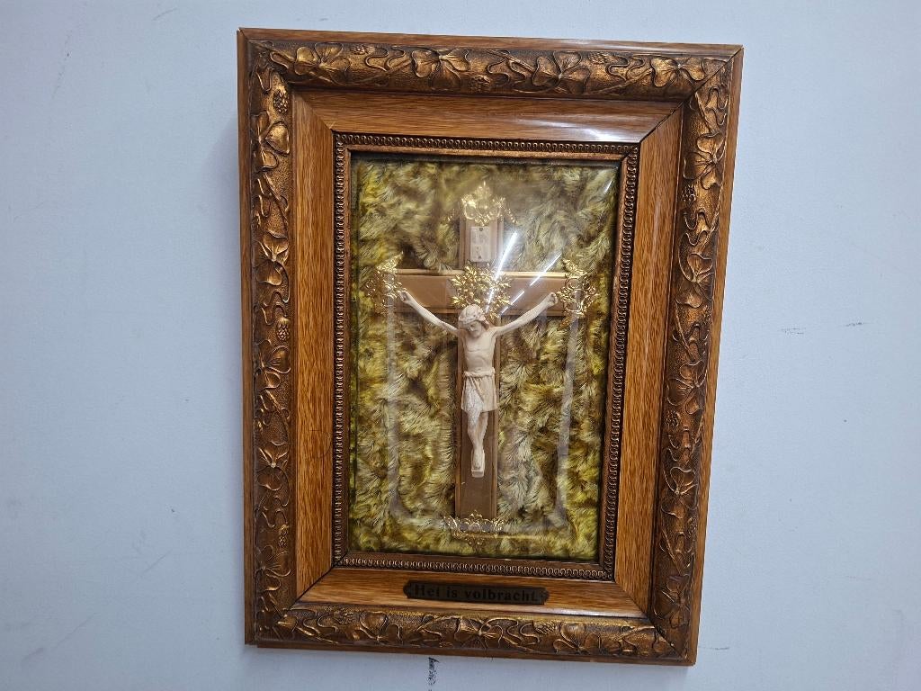 antiek schilderij christus aan het kruis het is volbracht, Ophalen of Verzenden