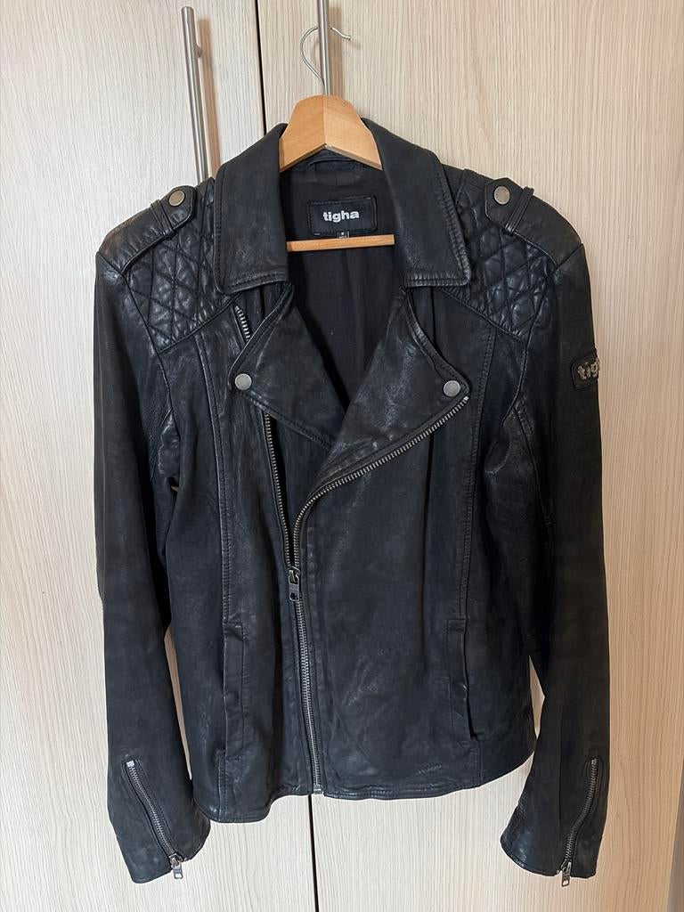 Tigha Leren Jas Maat S, Ophalen of Verzenden, Zo goed als nieuw, Maat 36 (S), Zwart