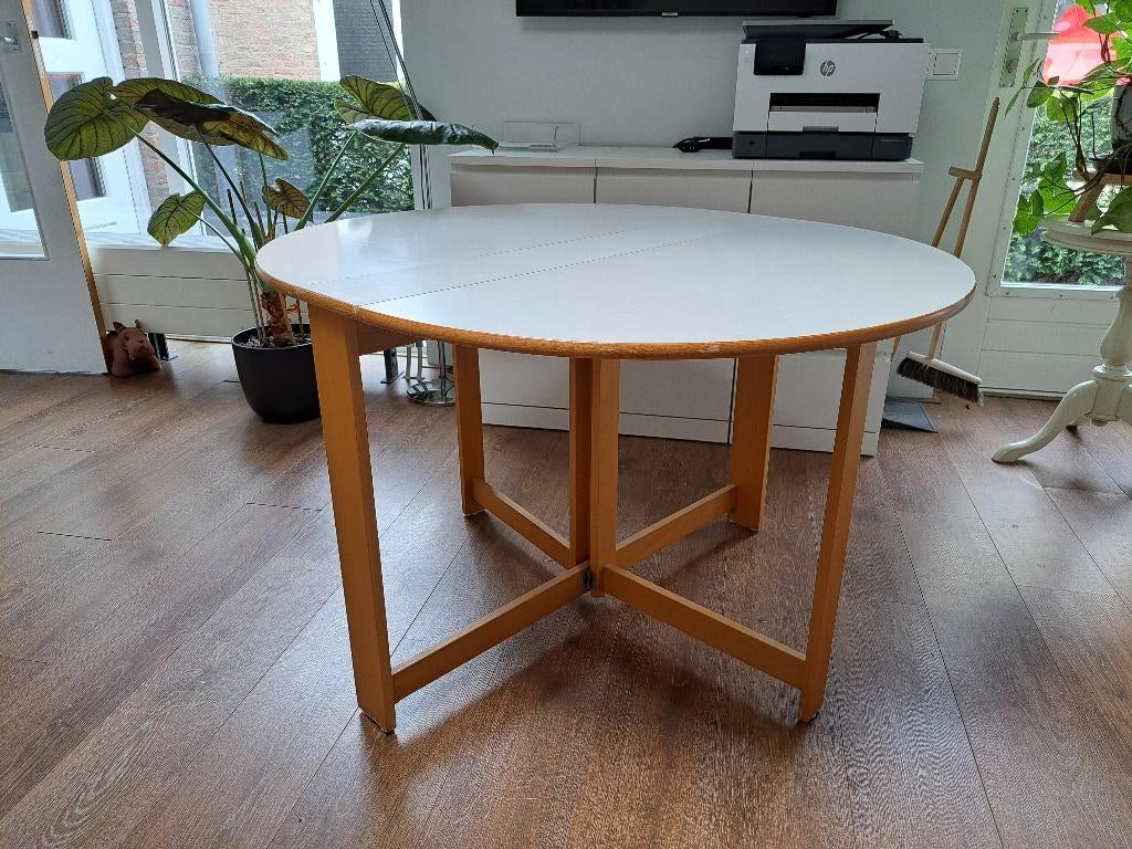 Houten klaptafel rond, Huis en Inrichting, Tafels | Eettafels, Ophalen, Gebruikt, 100 tot 150 cm, Rond