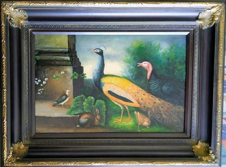 Mooi schilderij, pauw en 2 vogels en konijn, Ophalen