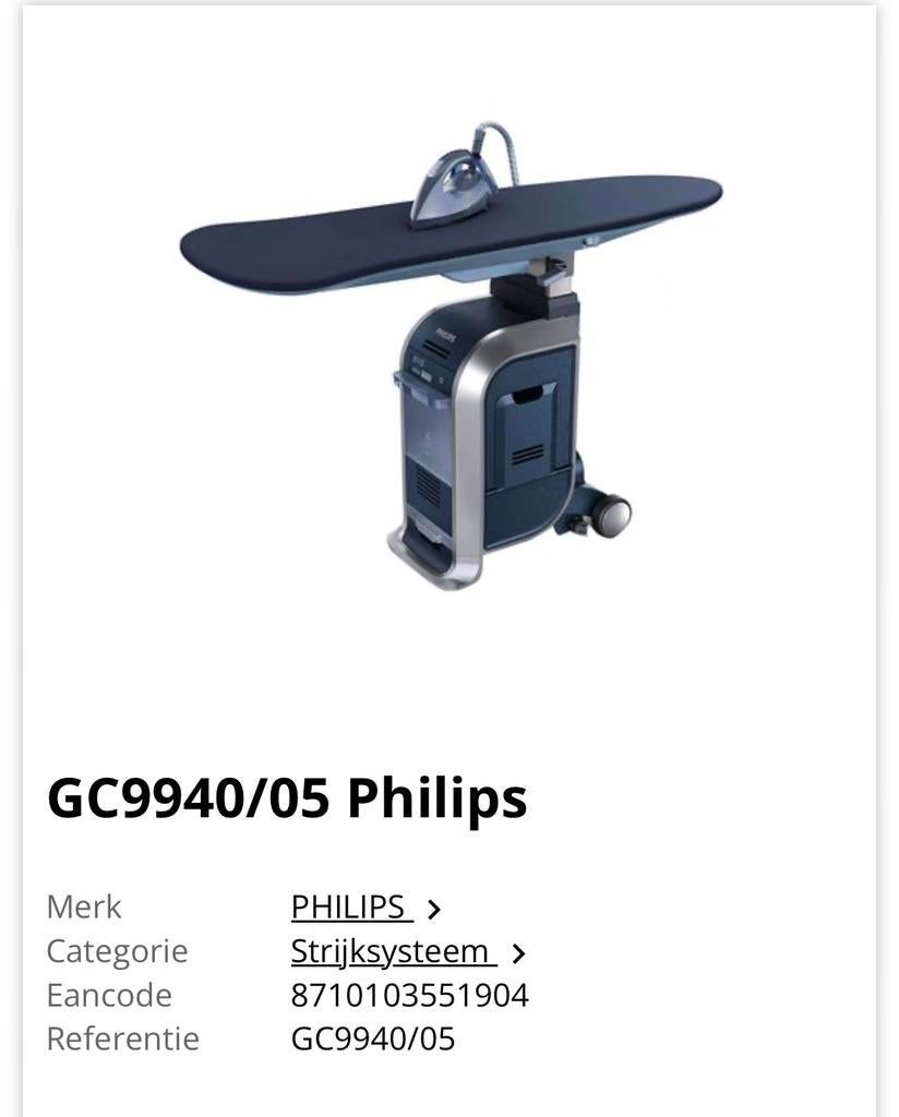 Philips WardrobeCare GC9940/05 - Strijk perfect!, Ophalen of Verzenden, Gebruikt, Strijkijzer met snoer