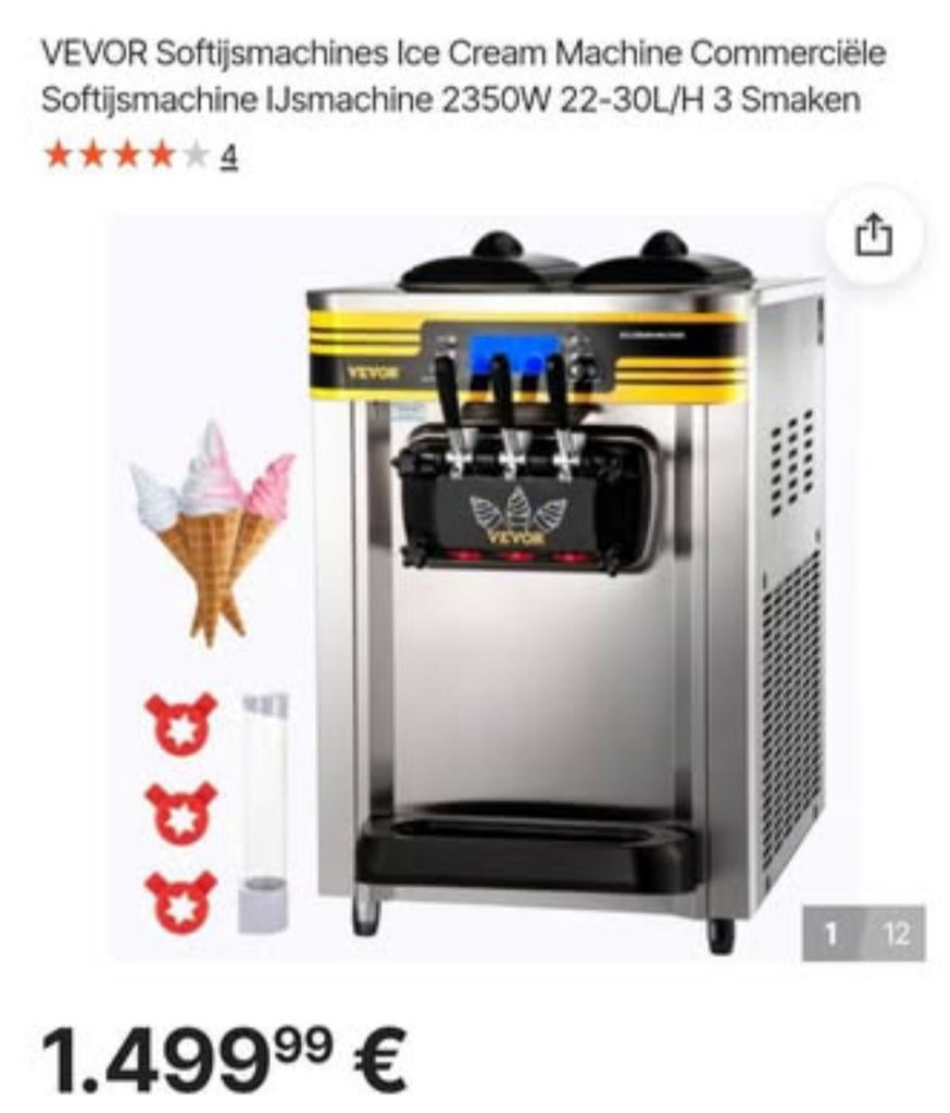 VEVOR Softijsmachine 2350W 22-30L/H 3 Smaken, Witgoed en Apparatuur, IJsmachines, Ophalen of Verzenden, Zo goed als nieuw, Zelfvriezend