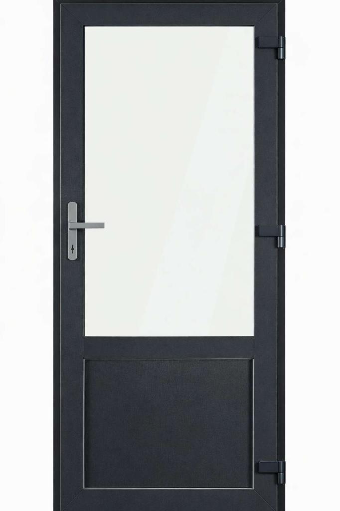 Kunststof deur 2/3 glas Antraciet Klink Links, Niet ingevuld, Kunststof, Deurkozijn, Niet ingevuld