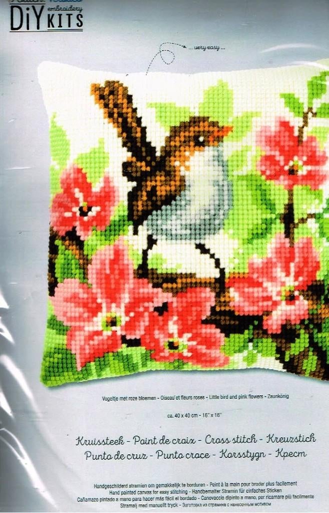 Cado vervaco borduurpakket kussen vogel tussen rozen, Ophalen of Verzenden, Nieuw, Handborduren, Borduurpakket