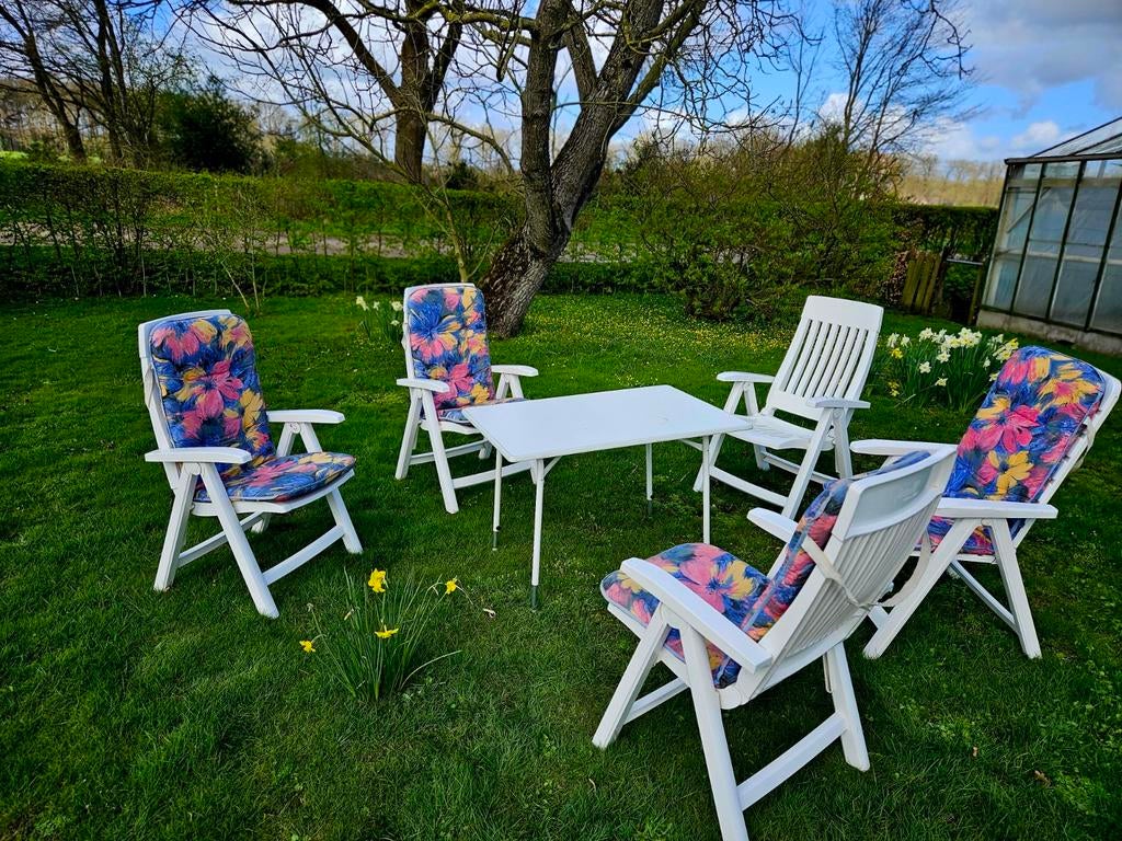Tuinset met 5 stoelen en campingtafel Hartman, Tuin en Terras, Tuinsets en Loungesets, Ophalen of Verzenden, Gebruikt, Kunststof