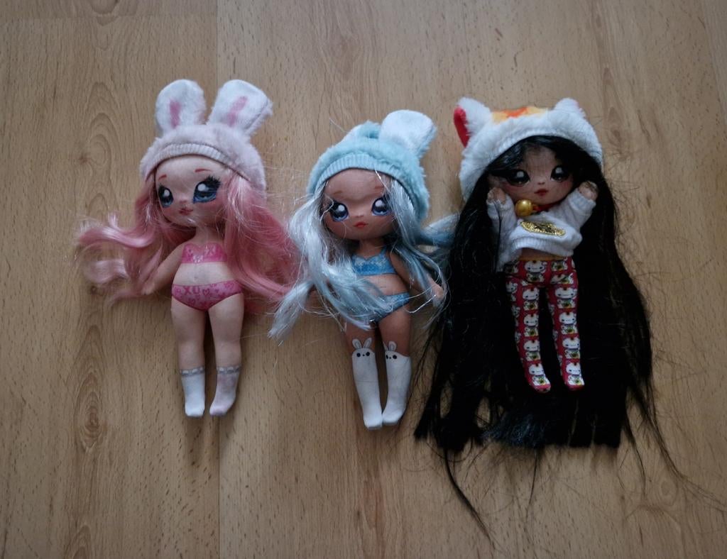 3 poppen na na surprise konijn chinese kat roze blauw poes, Ophalen of Verzenden, Zo goed als nieuw