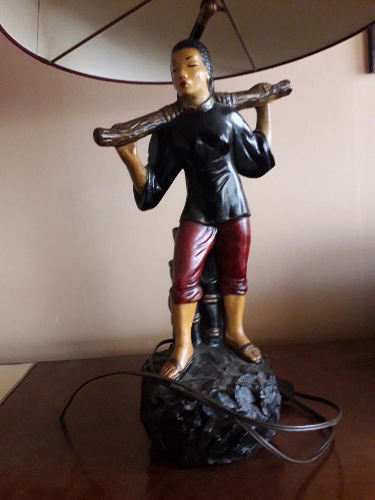 Tafellamp vintage, Huis en Inrichting, Lampen | Tafellampen, Ophalen, Zo goed als nieuw, Stof, Minder dan 50 cm