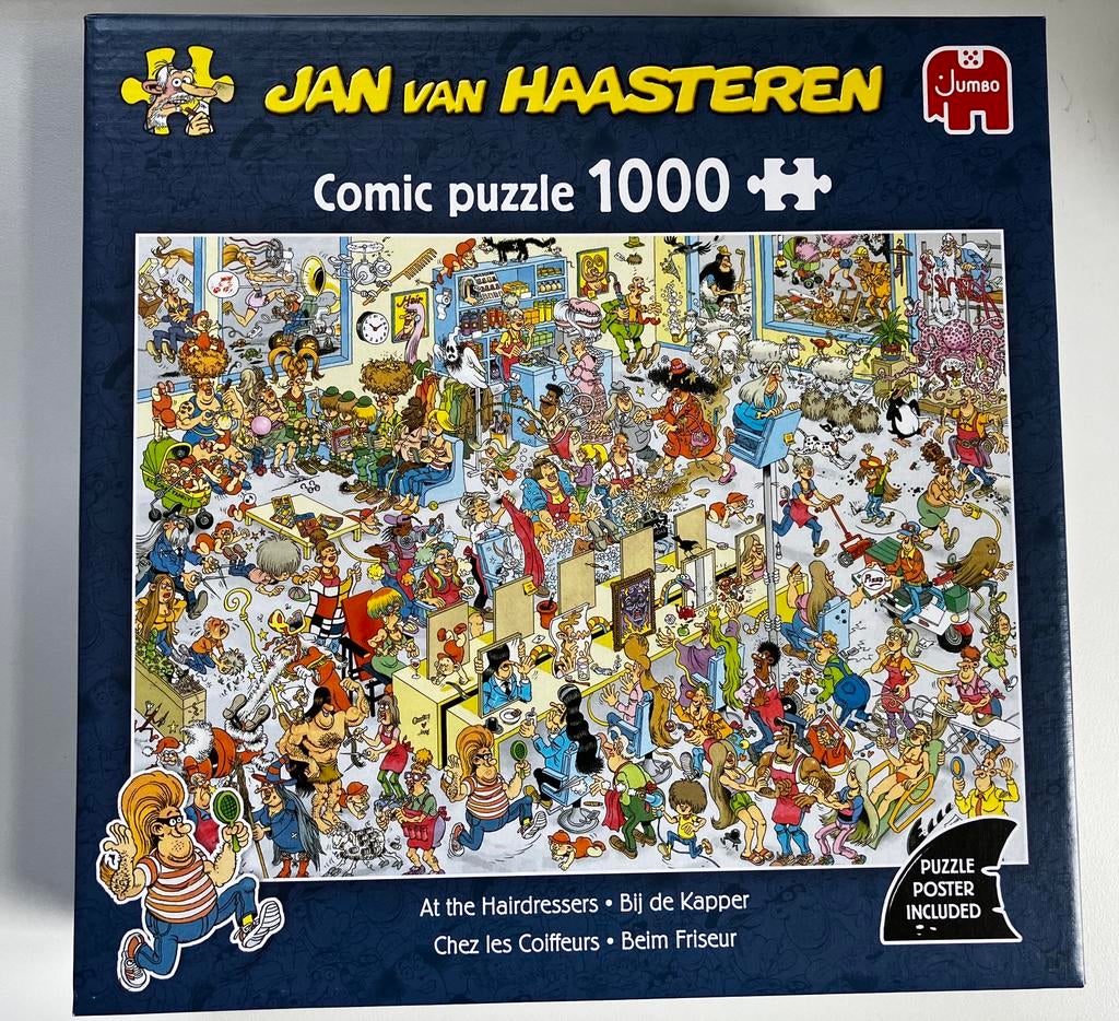 Jan van Haasteren legpuzzel Bij de kapper, 1000 stukjes, Ophalen of Verzenden, 500 t/m 1500 stukjes, Zo goed als nieuw, Legpuzzel