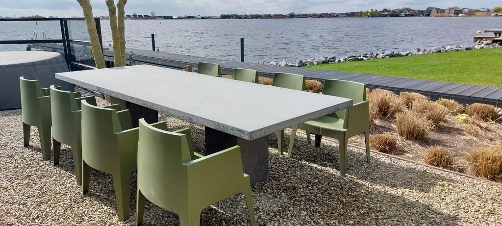 Robuuste betonnen tuintafel - 330x120cm - Gevlochten beton, Tuin en Terras, Tuintafels, Ophalen, Gebruikt, Rechthoekig, Overige materialen