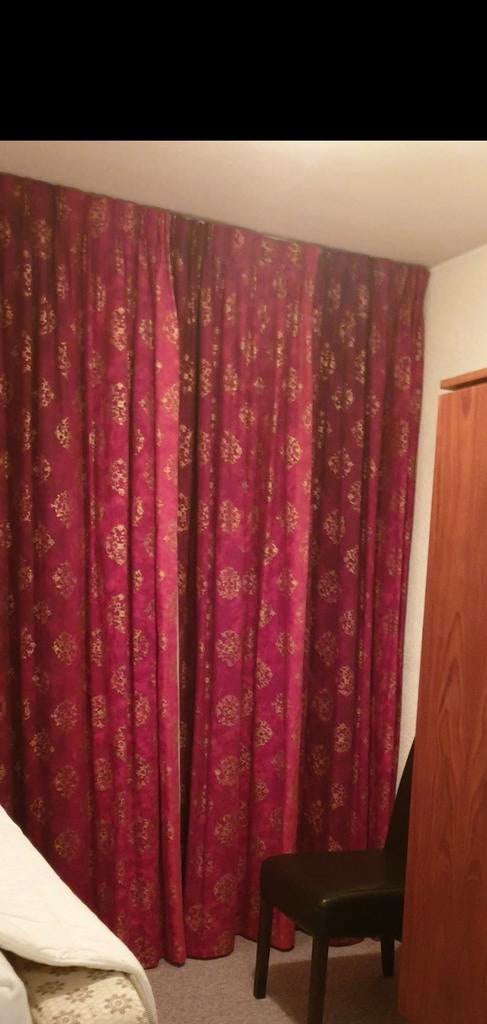 2x Dik gevoerde verduisterende gordijnen, rood/goud, Ophalen, Gebruikt, 200 cm of meer, Klassiek, Oosters