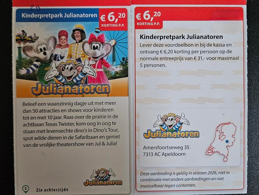 Kinderpretpark Julianatoren €6,20 korting p.p.